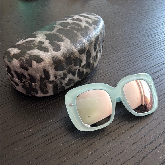 Quay Australia Women’s Light Blue Sunglasses with Patterned Case